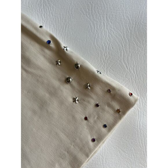 Cache Rare Y2K vintage Ivory Flare Pants Size10 Embellished Rhinestones Festival - Picture 6 of 9